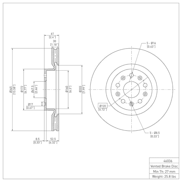 Brake Rotor,  Front, 600-46036